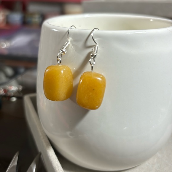 SATYAMANI Natural Stone Traditional Yellow Agate Semi-Precious Earrings S925 - Picture 3 of 5